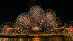 Fireworks at night celebrating new year